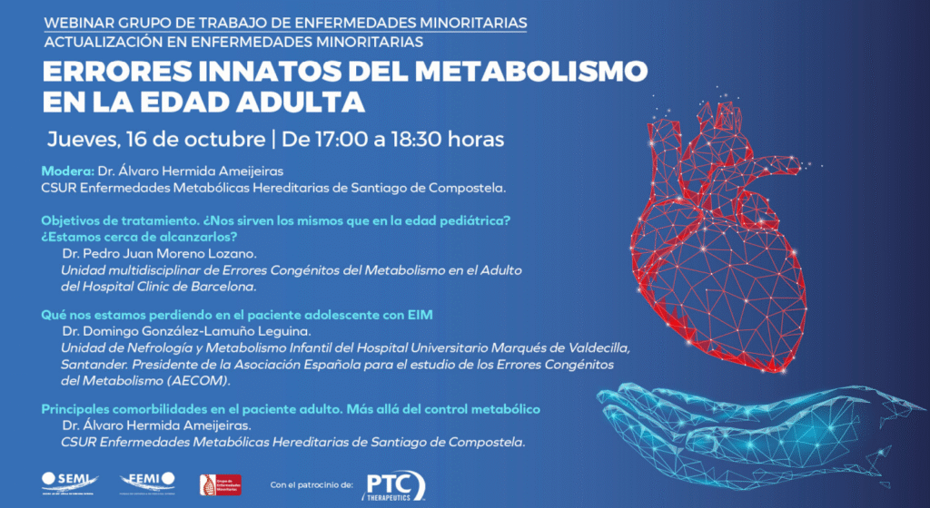 errores innatos del metabolismo, enfermedades minoritarias, webinar SEMI, metabolismo adulto, enfermedades raras, GTEM, formación médica online, actualización médica 2025. ASOCIACION BOAG