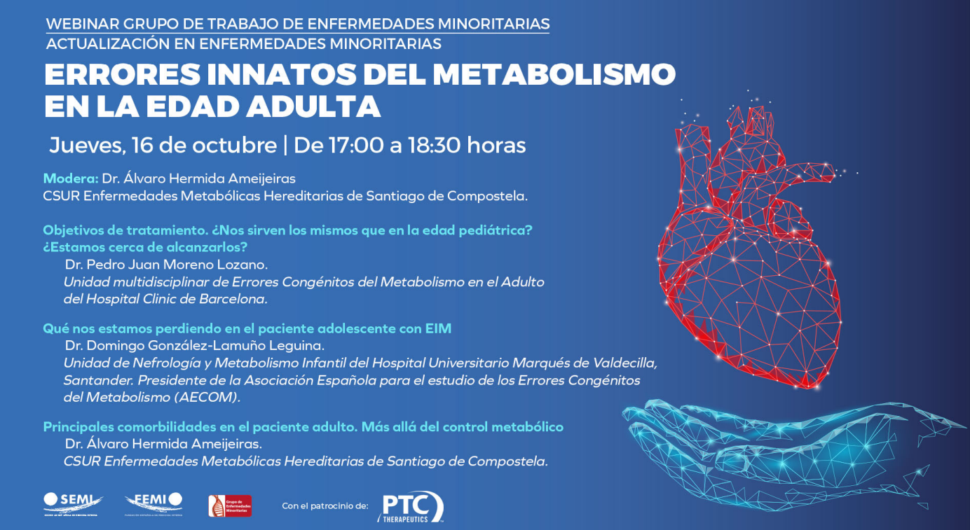 errores innatos del metabolismo, enfermedades minoritarias, webinar SEMI, metabolismo adulto, enfermedades raras, GTEM, formación médica online, actualización médica 2025. ASOCIACION BOAG